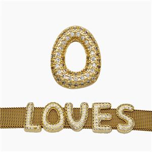 Copper Watchband Beads Pave Zirconia Letter-O Flat Hole Gold Plated, approx 10-14mm, 2-10mm hole