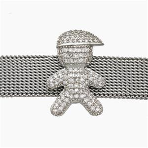 Copper Watchband Beads Pave Zirconia Kids Boy Flat Hole Platinum Plated, approx 13-20mm, 2-10mm hole