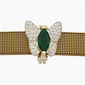 Copper Watchband Beads Pave Zirconia Butterfly Flat Hole Gold Plated, approx 16-17mm, 2-10mm hole