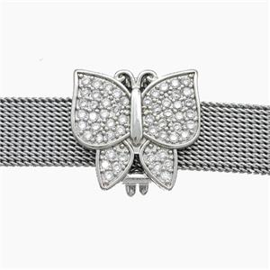 Copper Watchband Beads Pave Zirconia Butterfly Flat Hole Platinum Plated, approx 16-18mm, 2-10mm hole