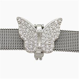 Copper Watchband Beads Pave Zirconia Butterfly Flat Hole Platinum Plated, approx 16-20mm, 2-10mm hole