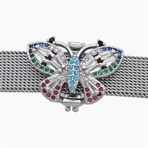 Copper Watchband Beads Pave Zirconia Butterfly Flat Hole Platinum Plated, approx 15-22mm, 2-10mm hole