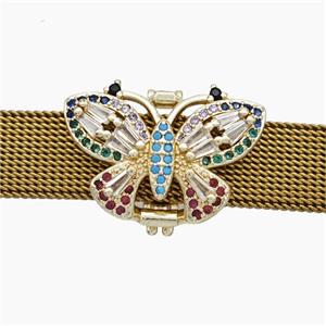 Copper Watchband Beads Pave Zirconia Butterfly Flat Hole Gold Plated, approx 15-22mm, 2-10mm hole