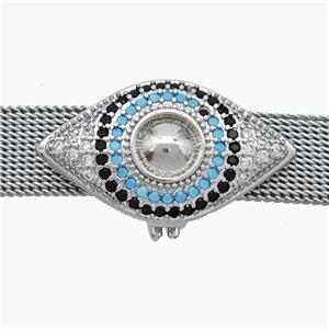 Copper Watchband Beads Pave Zirconia Eye Flat Hole Platinum Plated, approx 15-27mm, 2-10mm hole