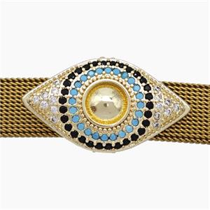 Copper Watchband Beads Pave Zirconia Eye Flat Hole Gold Plated, approx 15-27mm, 2-10mm hole