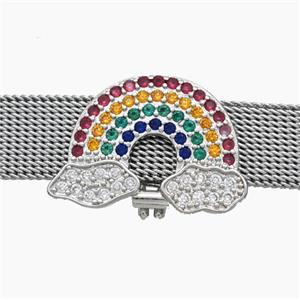 Copper Watchband Beads Pave Zirconia Rainbow Flat Hole Platinum Plated, approx 16-22mm, 2-10mm hole