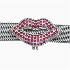 Copper Watchband Beads Pave Zirconia Lips Flat Hole Platinum Plated, approx 15-28mm, 2-10mm hole