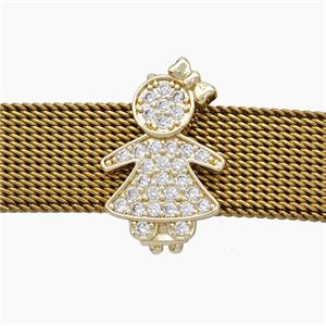 Copper Watchband Beads Pave Zirconia Kids Girl Flat Hole Gold Plated, approx 10-16mm, 2-10mm hole