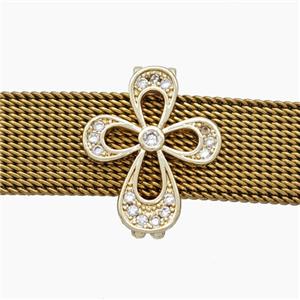 Copper Watchband Beads Pave Zirconia Cross Flower Flat Hole Gold Plated, approx 13-16mm, 2-10mm hole