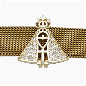 Copper Watchband Beads Pave Zirconia Catholic Cross Crown Flat Hole Gold Plated, approx 17-18mm, 2-10mm hole