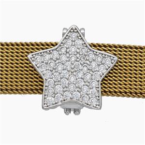 Copper Watchband Beads Pave Zirconia Star Flat Hole Platinum Plated, approx 16mm, 2-10mm hole