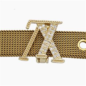 Copper Watchband Beads Pave Zirconia TX Flat Hole Gold Plated, approx 15-16mm, 2-10mm hole