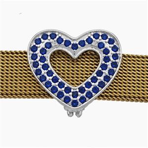 Copper Watchband Beads Pave Zirconia Heart Flat Hole Platinum Plated, approx 16-19mm, 2-10mm hole