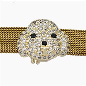 Copper Watchband Beads Pave Zirconia Dog-Head Flat Hole Gold Plated, approx 16-20mm, 2-10mm hole