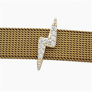 Copper Watchband Beads Pave Zirconia Lightning Flat Hole Gold Plated, approx 6-16mm, 2-10mm hole