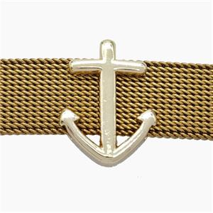 Copper Watchband Beads Anchor Flat Hole Gold Plated, approx 12-16mm, 2-10mm hole