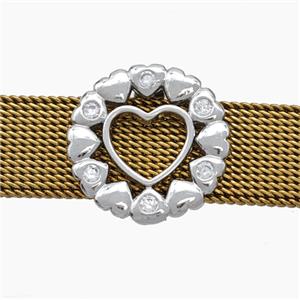 Copper Watchband Beads Heart Flat Hole Platinum Plated, approx 15mm, 2-10mm hole