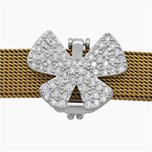 Copper Watchband Beads Pave Zirconia Butterfly Flat Hole Platinum Plated, approx 16-20mm, 2-10mm hole