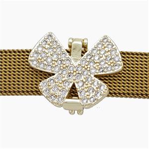 Copper Watchband Beads Pave Zirconia Butterfly Flat Hole Gold Plated, approx 16-20mm, 2-10mm hole