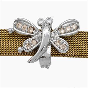 Copper Watchband Beads Pave Zirconia Dragonfly Flat Hole Platinum Plated, approx 16-25mm, 2-10mm hole