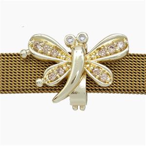 Copper Watchband Beads Pave Zirconia Dragonfly Flat Hole Gold Plated, approx 16-25mm, 2-10mm hole