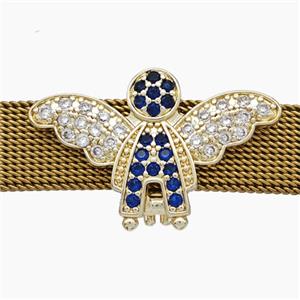 Copper Watchband Beads Pave Zirconia Angel Wings Flat Hole Gold Plated, approx 16-27mm, 2-10mm hole