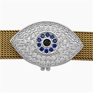 Copper Watchband Beads Pave Zirconia Evil Eye Flat Hole Platinum Plated, approx 15-24mm, 2-10mm hole