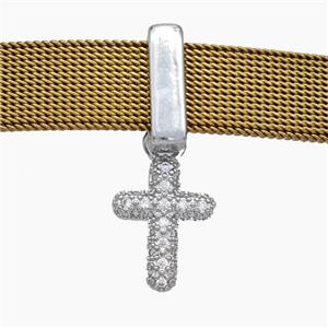 Copper Watchband Beads Pave Zirconia Cross Flat Hole Platinum Plated, approx 12-15mm, 2-10mm hole