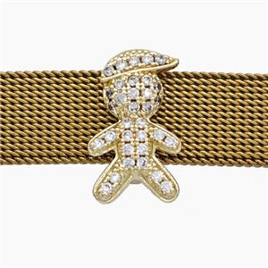 Copper Watchband Beads Pave Zirconia Kids Boy Flat Hole Gold Plated, approx 10-16mm, 2-10mm hole