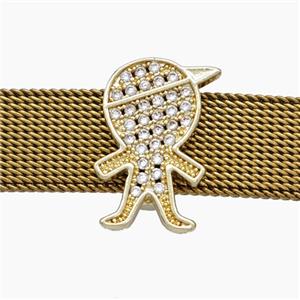 Copper Watchband Beads Pave Zirconia Kids Boy Flat Hole Gold Plated, approx 12-16mm, 2-10mm hole