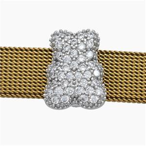 Copper Watchband Beads Pave Zirconia Bear Flat Hole Platinum Plated, approx 12-16mm, 2-10mm hole