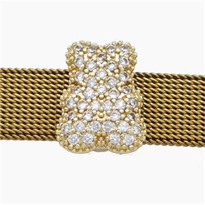 Copper Watchband Beads Pave Zirconia Bear Flat Hole Gold Plated, approx 12-16mm, 2-10mm hole