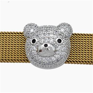 Copper Watchband Beads Pave Zirconia Bear Flat Hole Platinum Plated, approx 14-16mm, 2-10mm hole