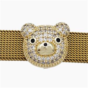 Copper Watchband Beads Pave Zirconia Bear Flat Hole Gold Plated, approx 14-16mm, 2-10mm hole