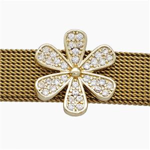 Copper Watchband Beads Pave Zirconia Daisy Flower Flat Hole Gold Plated, approx 16mm, 2-10mm hole