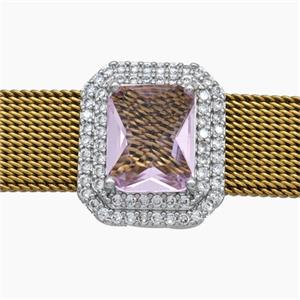 Copper Watchband Beads Pave Zirconia Crystal Glass Rectangle Flat Hole Platinum Plated, approx 14-16mm, 2-10mm hole