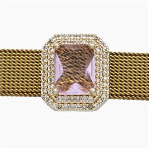 Copper Watchband Beads Pave Zirconia Crystal Glass Rectangle Flat Hole Gold Plated, approx 14-16mm, 2-10mm hole