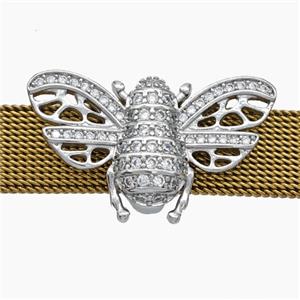 Copper Watchband Beads Pave Zirconia Honeybee Flat Hole Platinum Plated, approx 16-27mm, 2-10mm hole