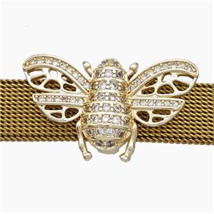 Copper Watchband Beads Pave Zirconia Honeybee Flat Hole Gold Plated, approx 16-27mm, 2-10mm hole