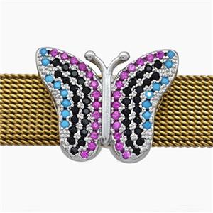 Copper Watchband Beads Pave Zirconia Butterfly Flat Hole Platinum Plated, approx 14-18mm, 2-10mm hole