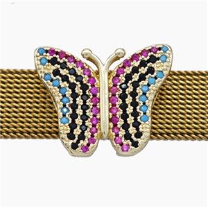 Copper Watchband Beads Pave Zirconia Butterfly Flat Hole Gold Plated, approx 14-18mm, 2-10mm hole