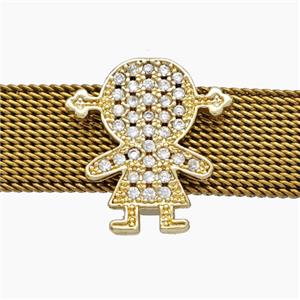 Copper Watchband Beads Pave Zirconia Kids Girl Flat Hole Gold Plated, approx 15mm, 2-10mm hole