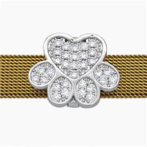 Copper Watchband Beads Pave Zirconia Paws Flat Hole Platinum Plated, approx 16-20mm, 2-10mm hole