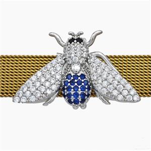 Copper Watchband Beads Pave Zirconia Honeybee Flat Hole Platinum Plated, approx 17-27mm, 2-10mm hole