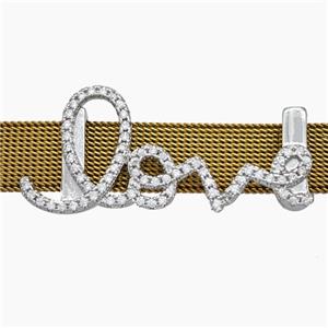 Copper Watchband Beads Pave Zirconia Love Flat Hole Platinum Plated, approx 18-40mm, 2-10mm hole