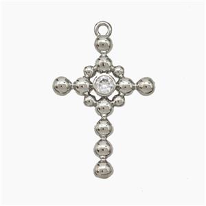 Copper Cross Pendant Pave Zirconia Platinum Plated, approx 18-26mm