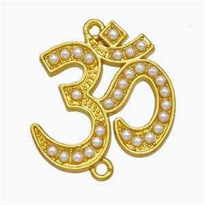 Copper OM Symbol Connector Pave Pearlized Resin Hindu Gold Plated, approx 20mm