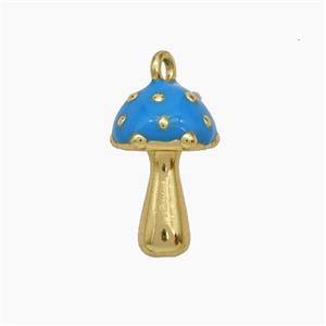 Copper Mushroom Pendant Blue Enamel Gold Plated, approx 10-15mm