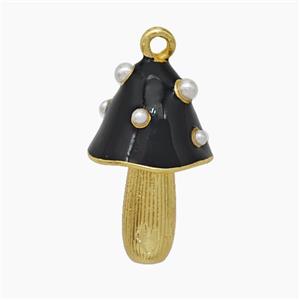 Copper Mushroom Pendant Pave Pearlize Resin Black Enamel Gold Plated, approx 12-20mm