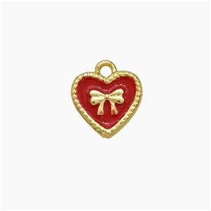 Copper Heart Pendant Red Enamel Knotbow Gold Plated, approx 9mm